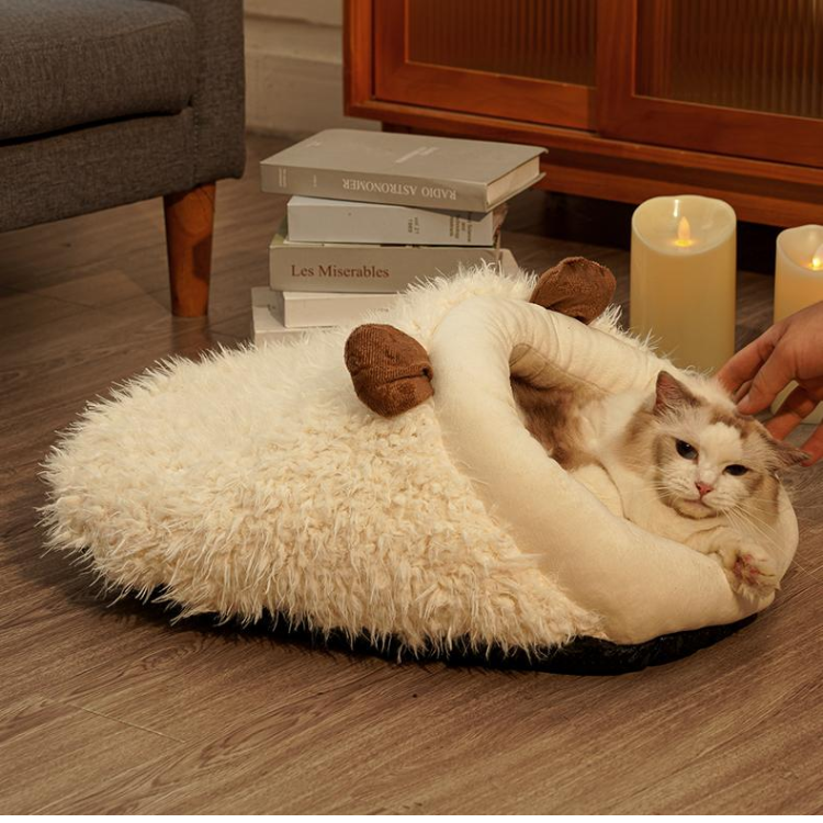 Faux Fur Cozt Cave Covered Cat Bed