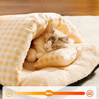 Plaid Warm Cat Sleeping Bag Covered Bed