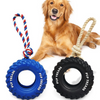 Hunde kauen an Tauziehspielzeug Reifen Seil