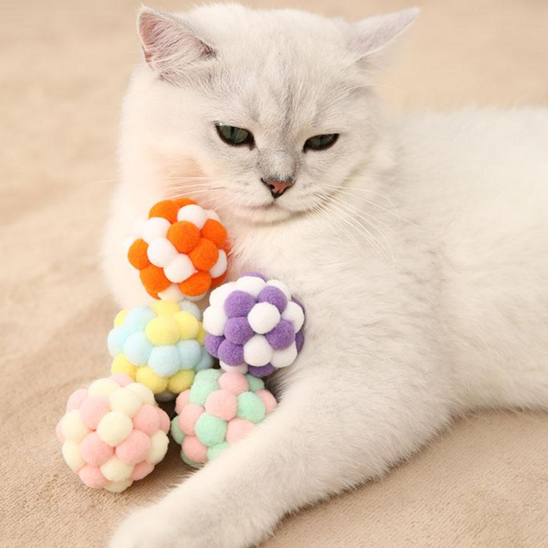 Pom Pom Cat Ball Toys With Bell 7 Count