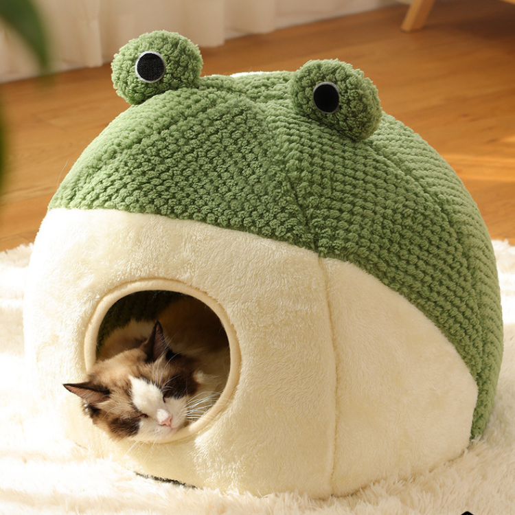 Frog Shaped Enclosed Covered Cat Bed Pet House