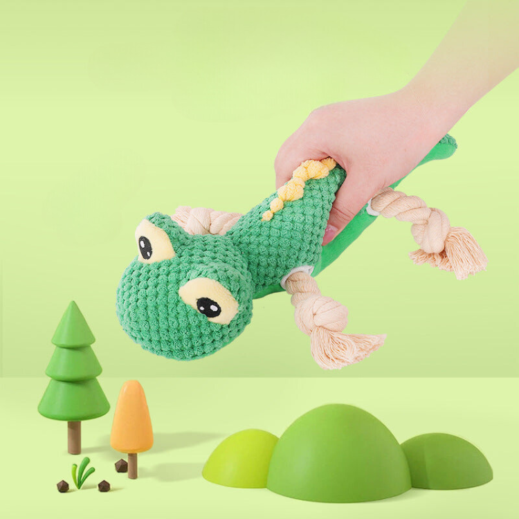 Brinquedos de pelúcia para cachorro Dino Squeaky com corda