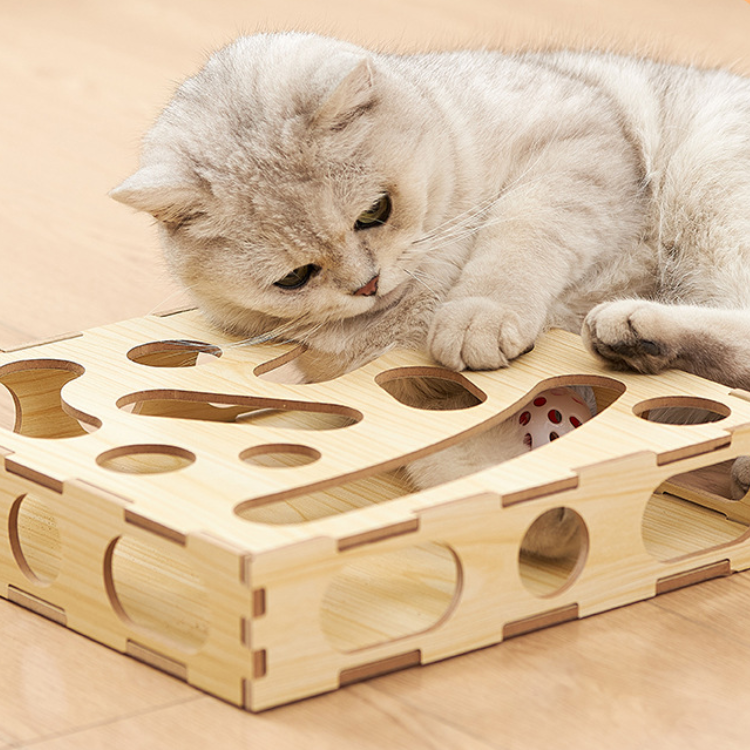 Caja de laberinto de madera, juguetes de bolas para gatos