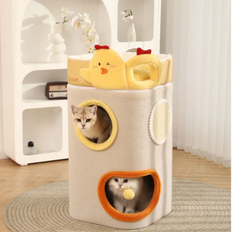 Chicken-Themed Multi-Level Cat Condo With Scratching Panels