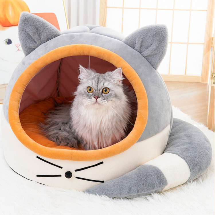 Cat Bed Winter Warm Enclosed Pet House Bed