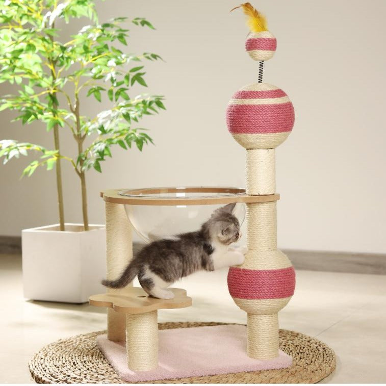 Condominios de árbol para gatos Cama de descanso transparente Bola de sisal