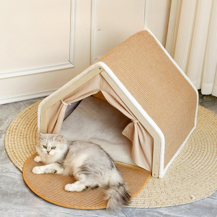 Cat Scratching Board Covered Tent House Bed