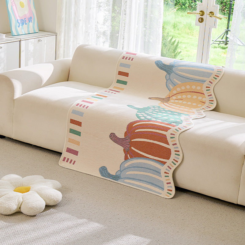Chenille Anti-Scratch Sofa Cover with Scalloped Pumpkin Trim