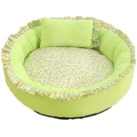 Floral Round Cat Bed Soft Comfortable Pet Cushion With Pillow