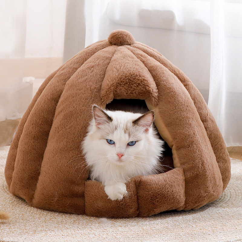 Plush Dome Cat Bed Warm Indoor Sleeping Cave