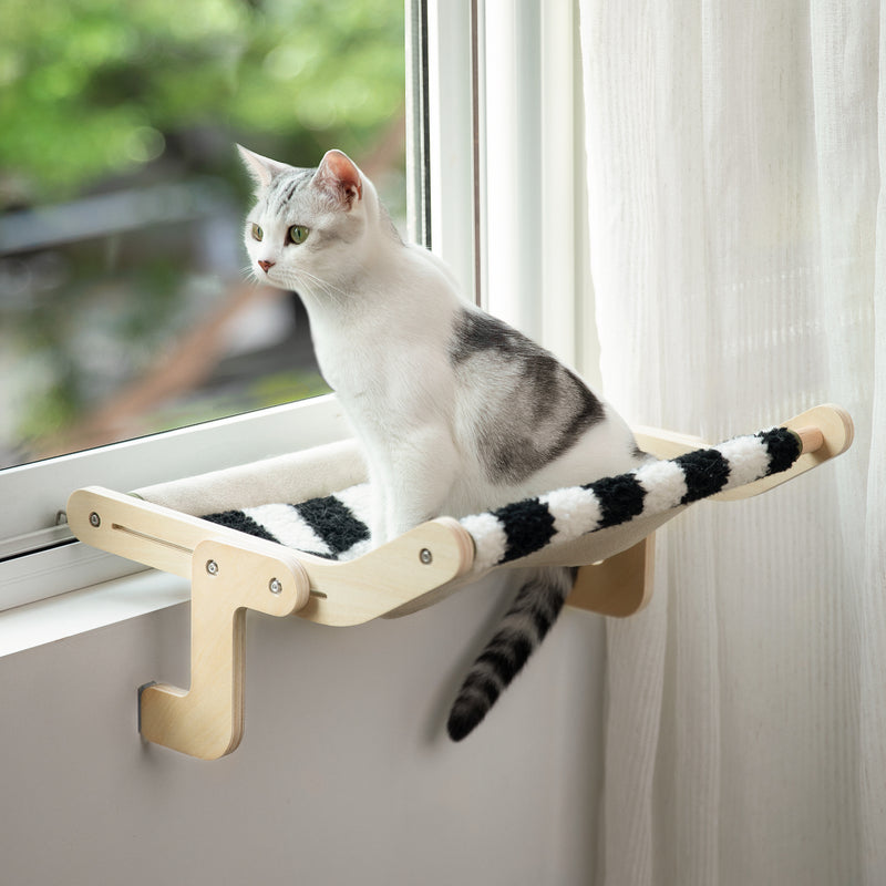 Cama hamaca colgante de madera con percha para ventana de gato