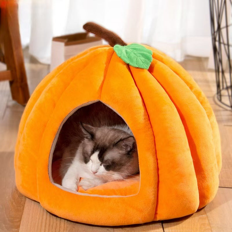 Pumpkin Covered Tent Cat Dog Bed