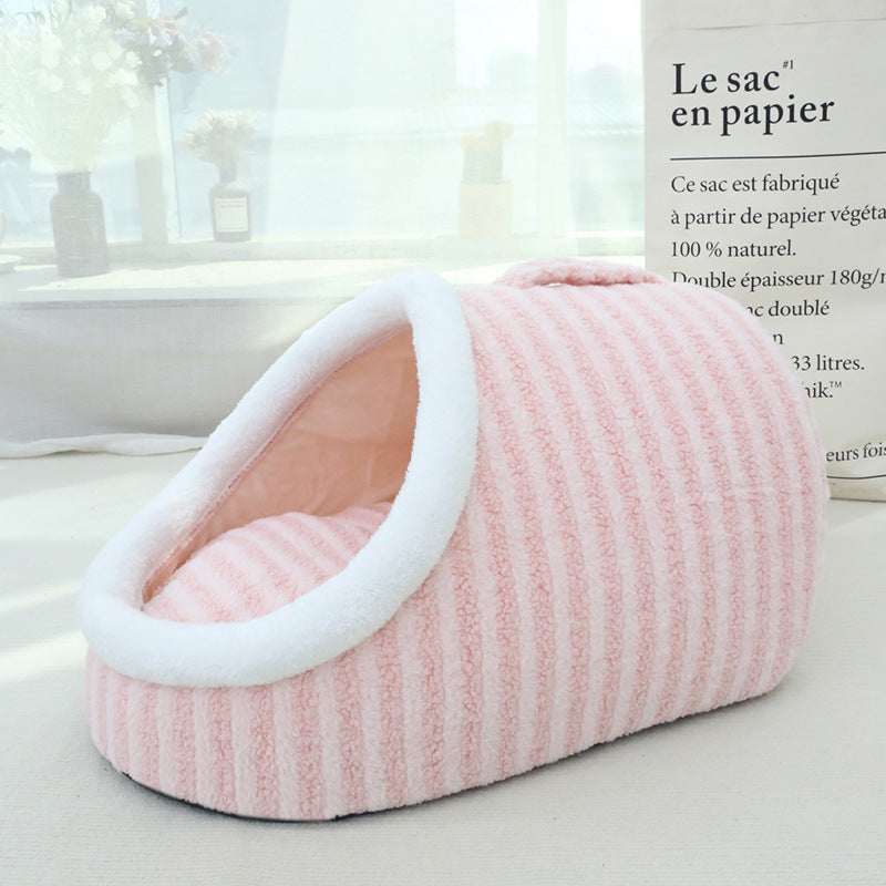 Cozy Fleece Warm Pet Cave Covered Cat Bed