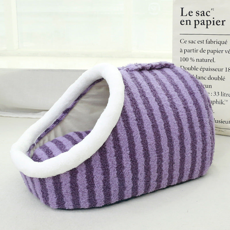 Cozy Fleece Warm Pet Cave Covered Cat Bed