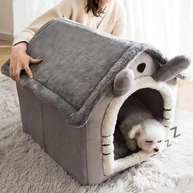 Cozy Gray Covered Cat House Bed