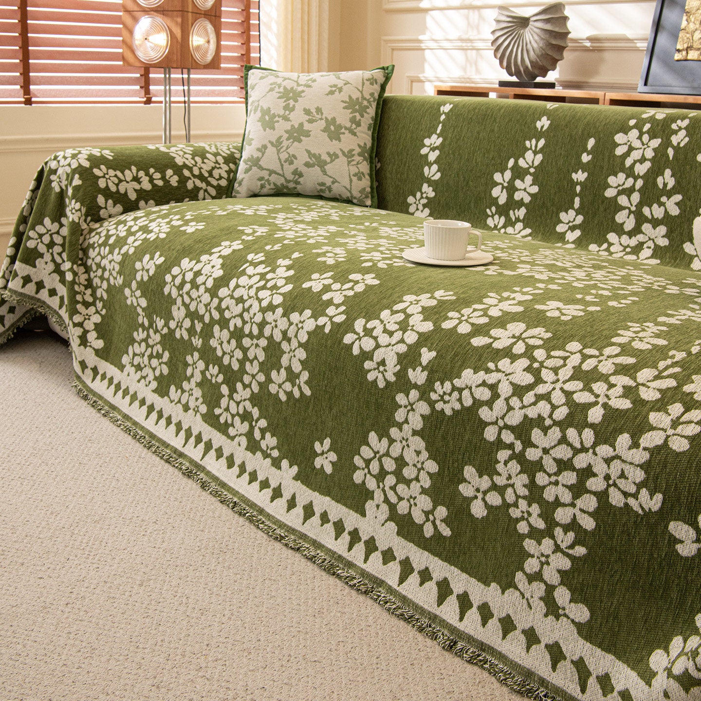 Anti-Scratch Warm Cream Boho Couch Cover Protective Slipcover for Sofa