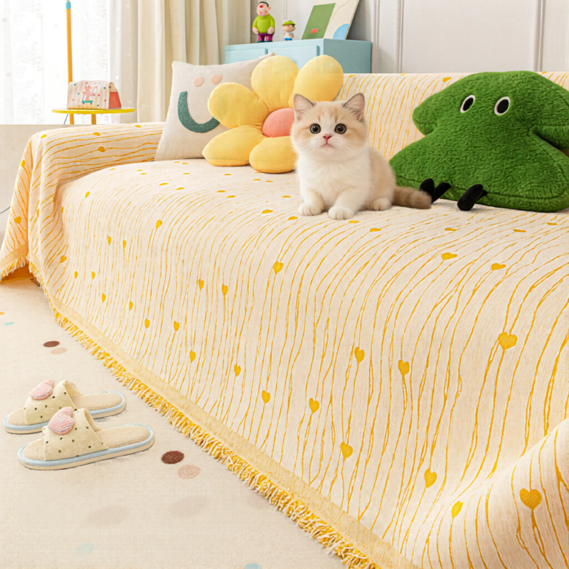 Heart Pattern Chenille Sofa Throw Blanket