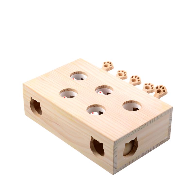 Wooden Rectangle Whack-a-Mole Cat Toys