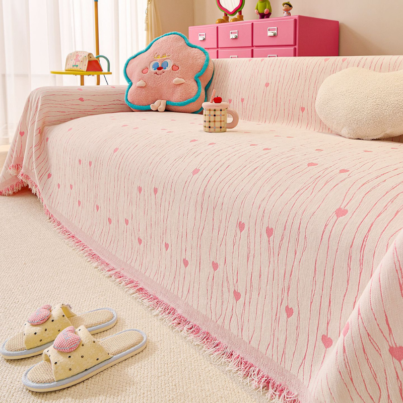 Heart Pattern Chenille Sofa Throw Blanket