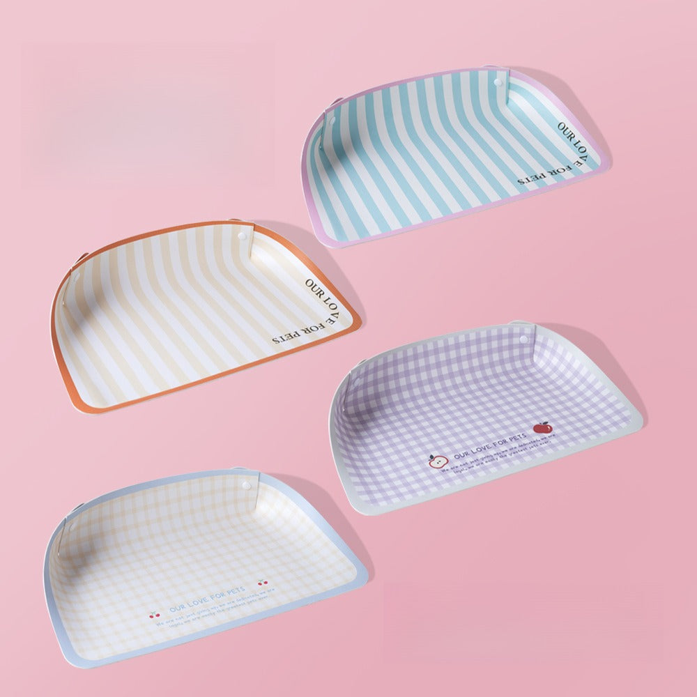 Leather pet placemats with snap-up sides in pastel patterns
