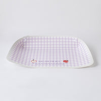 Lavender Gingham PU leather pet feeding mat with raised edges