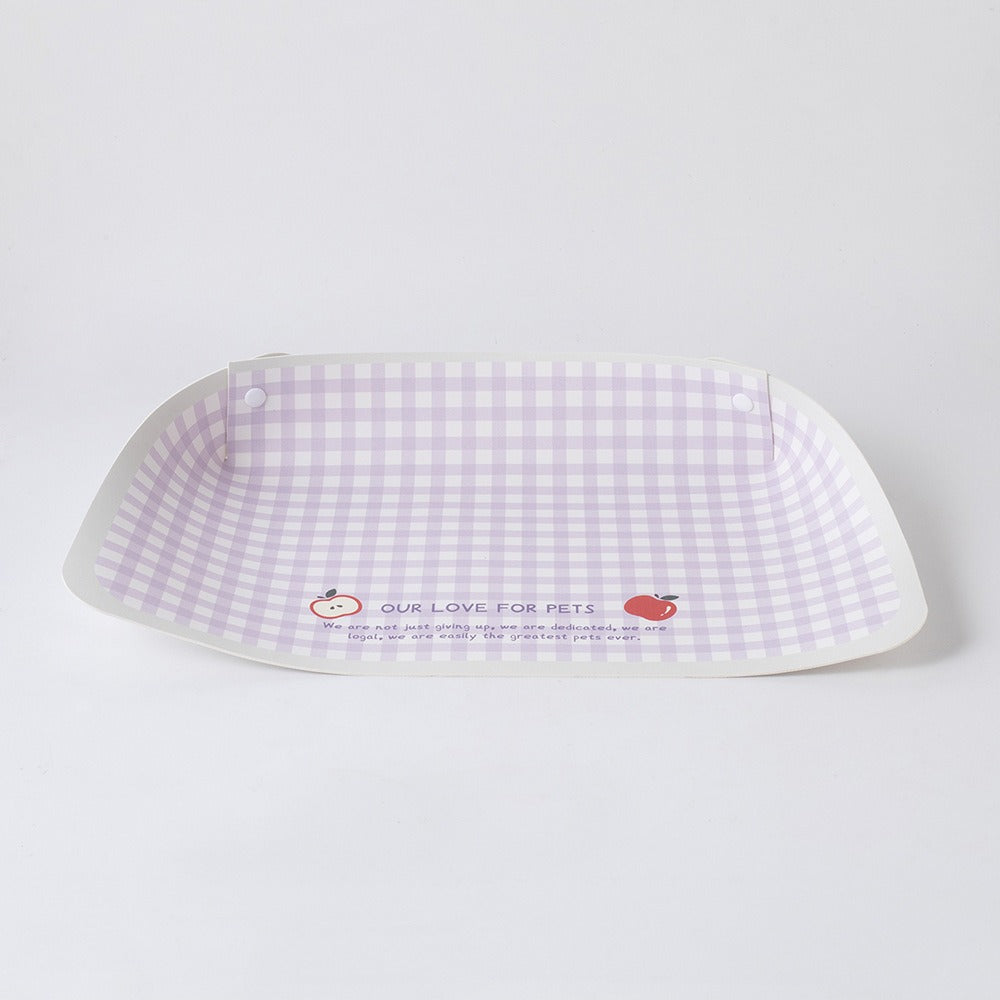 Lavender Gingham PU leather pet feeding mat with raised edges