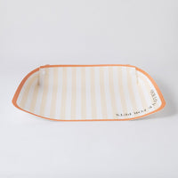 Orange Stripe PU leather pet feeding mat with raised edges