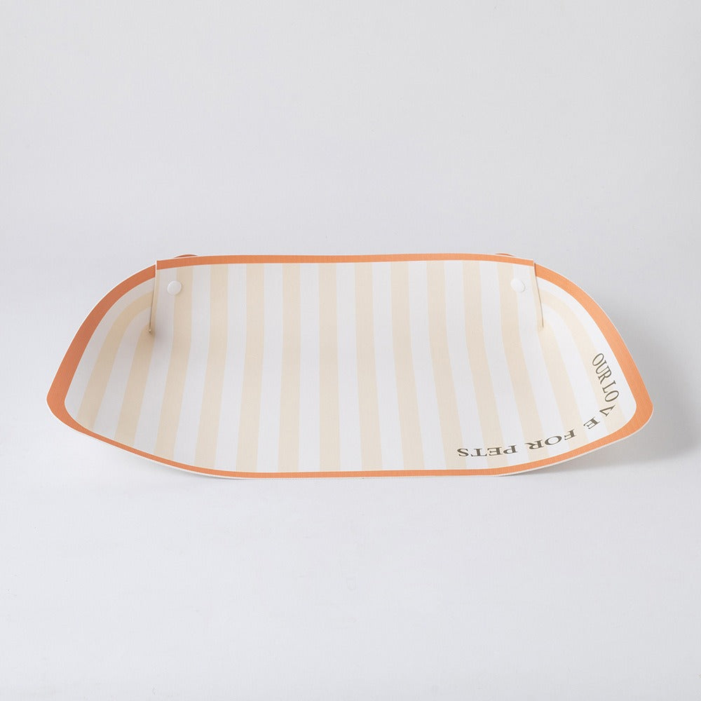 Orange Stripe PU leather pet feeding mat with raised edges