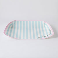 Mint Stripe PU leather pet feeding mat with raised edges