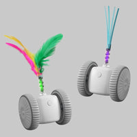 Automatic Two-Wheel Cat Car Toy with Feather Wand, Self-Righting Rechargeable Teaser