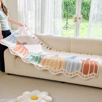 Chenille Anti-Scratch Sofa Cover with Scalloped Pumpkin Trim