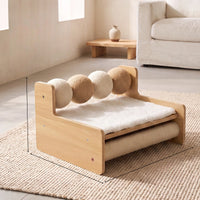 Corner Cat Scratcher with Sisal Wall Guard - Vertical Scratching Post for Sofa & Wall Corners - Natural + Plush Bed (2-in-1)