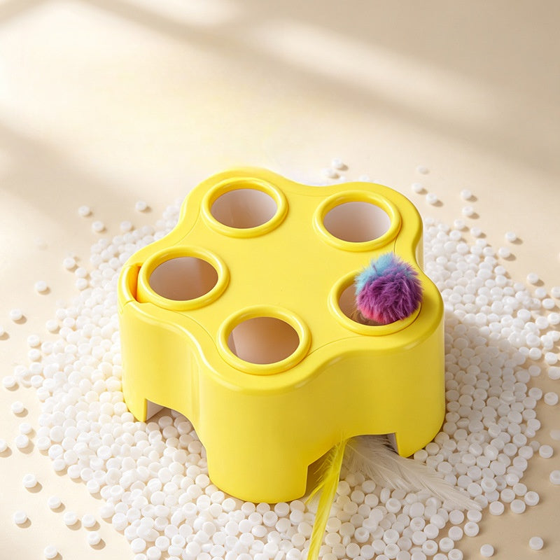 Whack-a-Mole Cat Toy, 5-Hole Electric Feather Chase Game