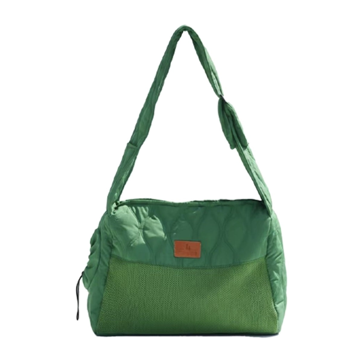 Green quilted cat carrier shoulder bag, size M