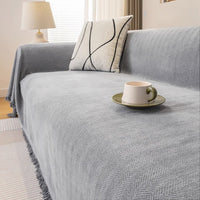 Haze gray herringbone chenille sofa cover