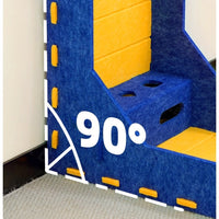 L-shaped frame stands upright at 90 degrees against the wall