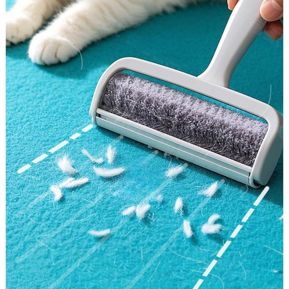 Lint roller lifts cat hair off the felt surface