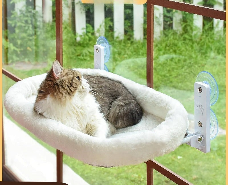 Plush Bolster Window Cat Bed, Foldable Suction Cup Cat Hammock Perch