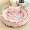 Floral Round Cat Bed Soft Comfortable Pet Cushion With Pillow