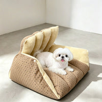 Triangle cave bed opened up into a lounger with backrest