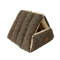 Brown corduroy cat cave bed with bow print