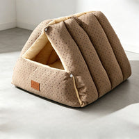 Mocha Polka Dot snap-open cat cave bed