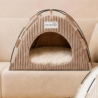 Latte plush cat tent bed