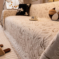 Leaf jacquard sofa cover in coffee