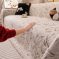 Hand pressing the soft plush surface
