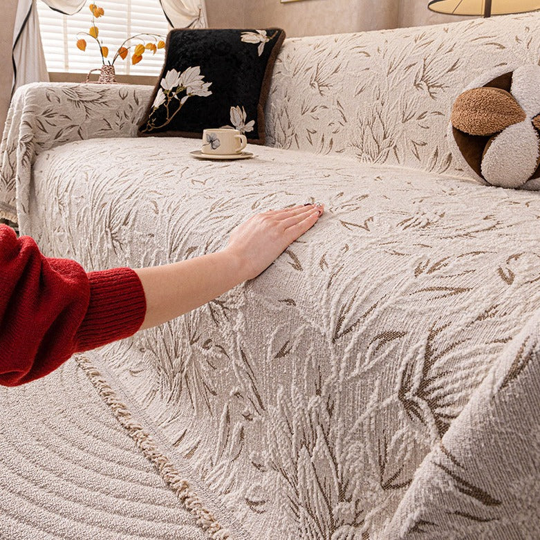Hand pressing the soft plush surface