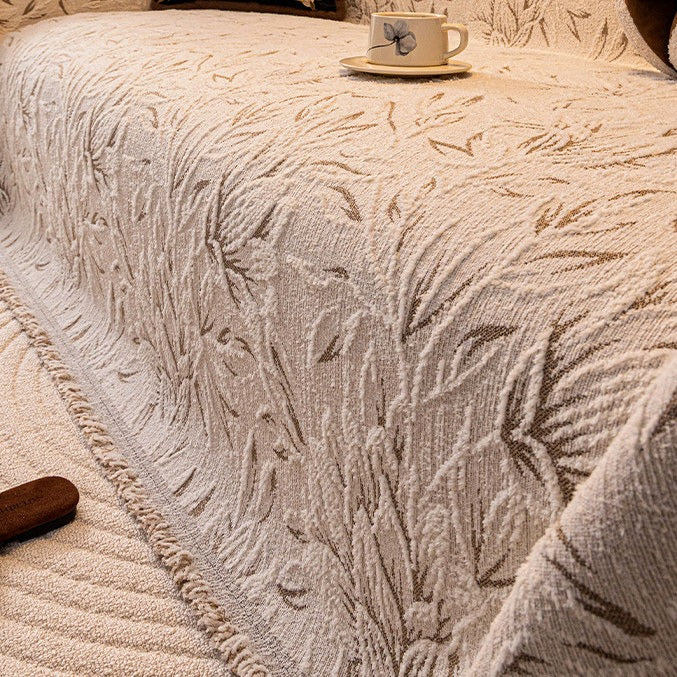 Close-up of the jacquard texture and fringe