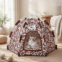 Pop-Up Leopard Spot Cat Tent Bed for Cats & Small Dogs
