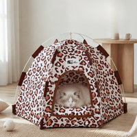 Pop-Up Leopard Spot Cat Tent Bed for Cats & Small Dogs