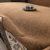 Anti-Scratch Chenille Sofa Cover with Fringed Floral Trim